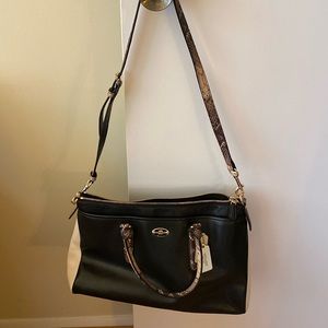 Coach Sachel Bag.  Black/cream bag with croc handles and strap.